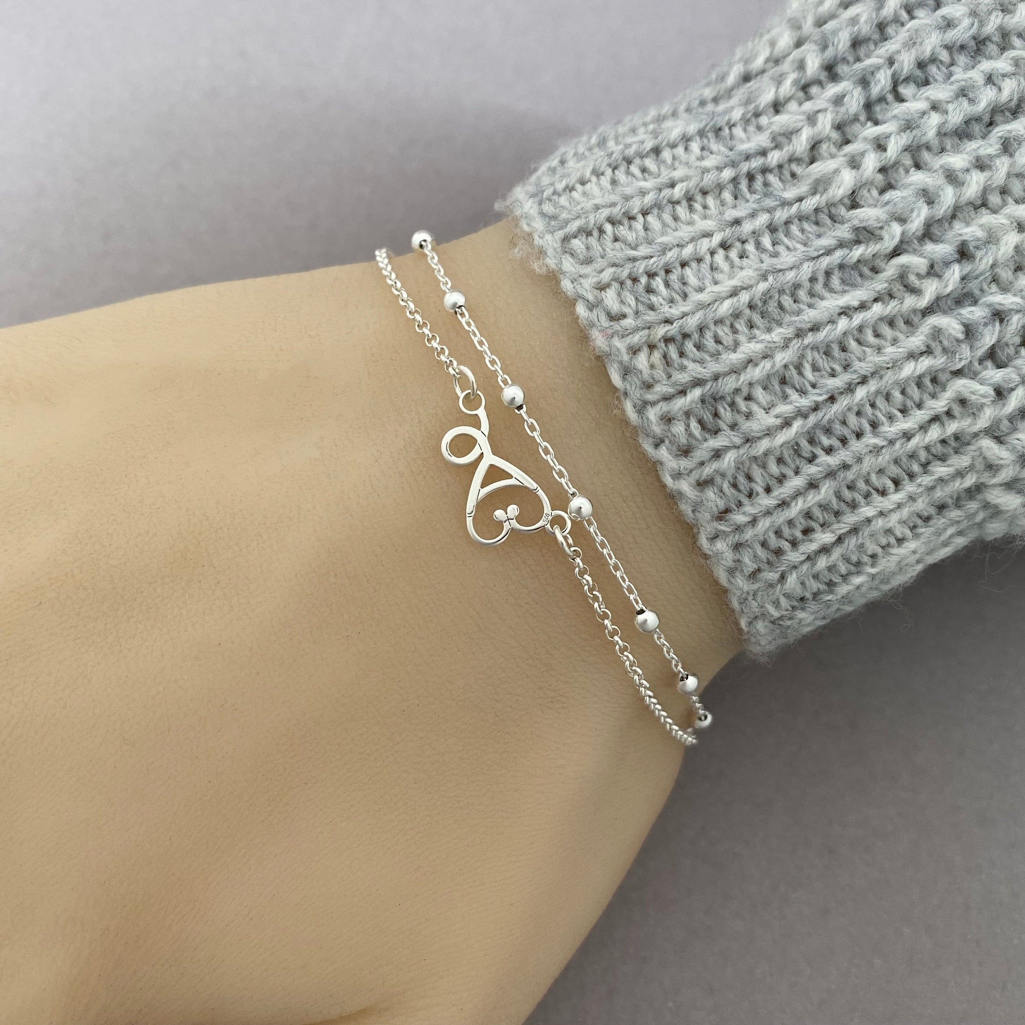 Sterling Silver Stethoscope Bracelet, Adjustable Double Chain Stethoscope Bracelet