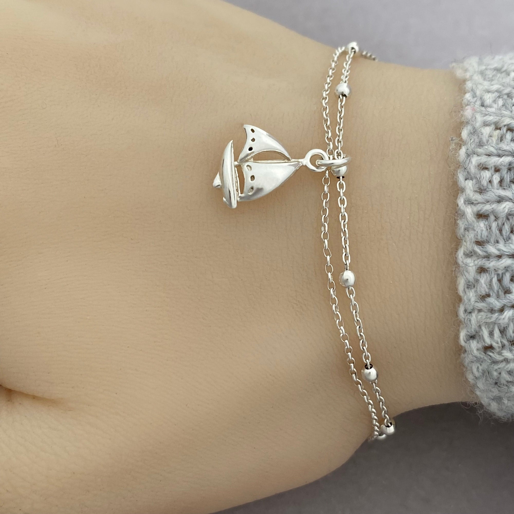 Sterling Silver Sailboat Bracelet - Adjustable Sailing Bracelet