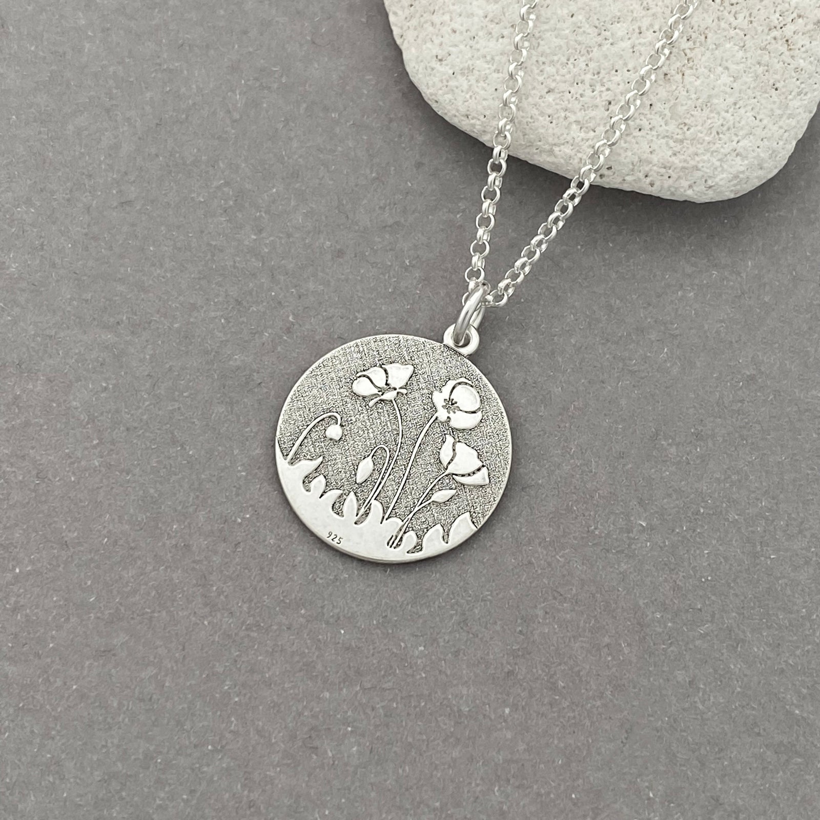 Poppy Necklace in Sterling Silver - Sterling Silver Poppy Necklace - JewelleryByZM 