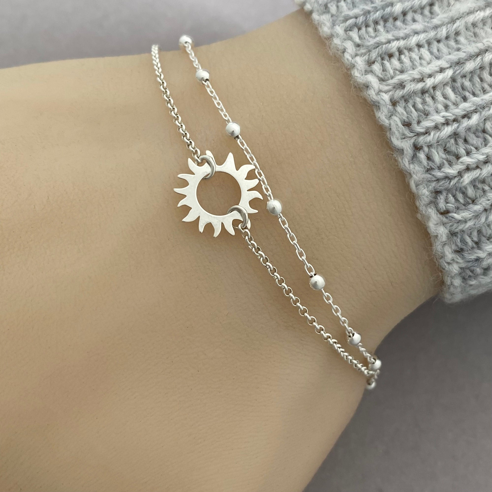 Sterling Silver Double Chain Sun Bracelet