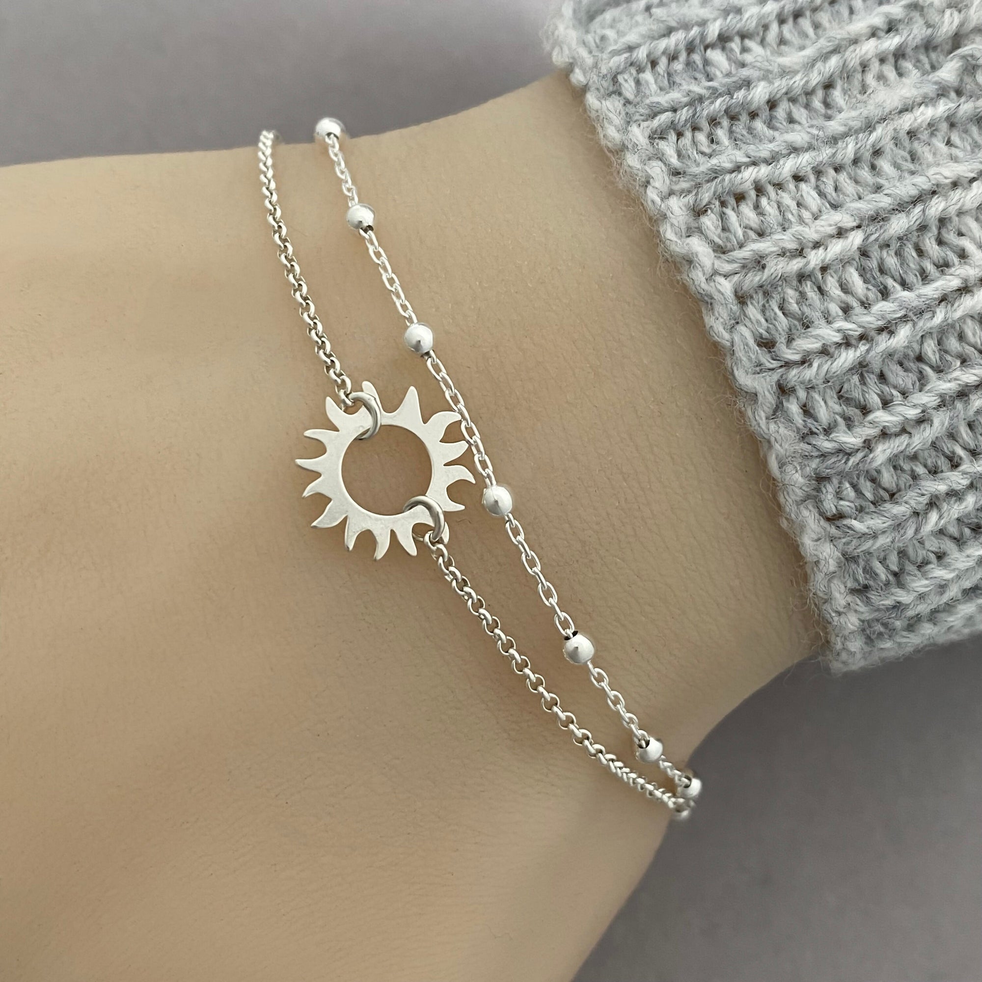 Sterling Silver Double Chain Sun Bracelet