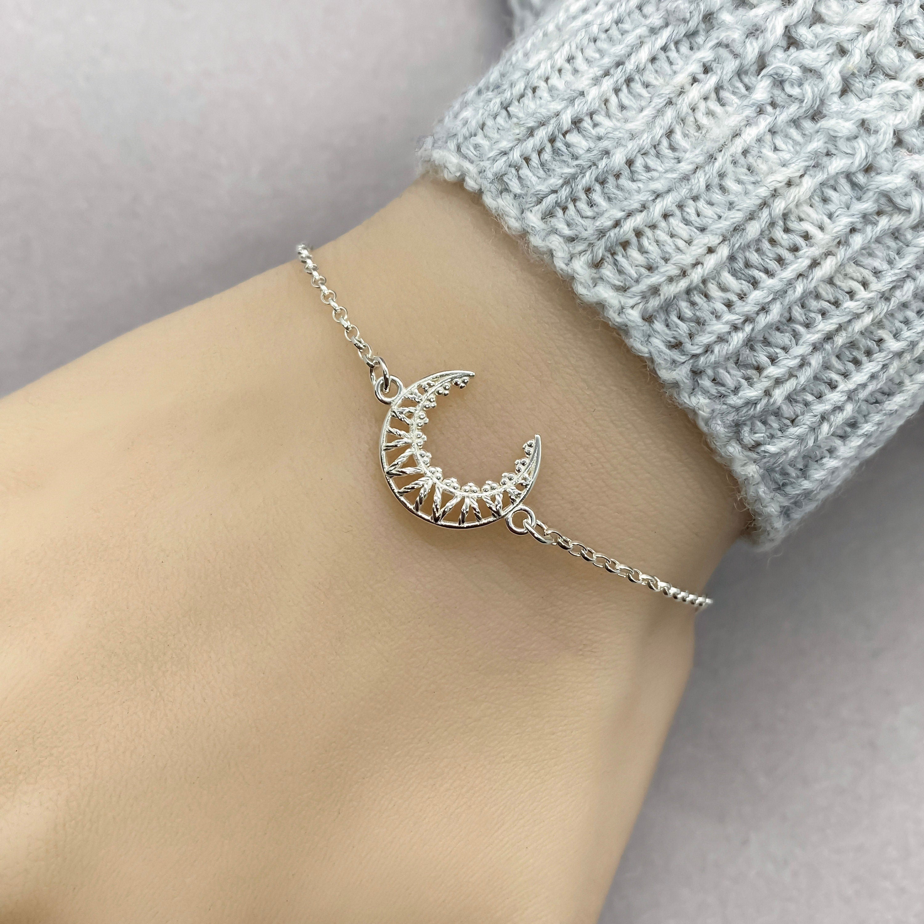 【STONEHENgE】Silver Material Half Moon Bracelet SC1738 Sterling Silver Moon Bracelet - JewelleryByZM