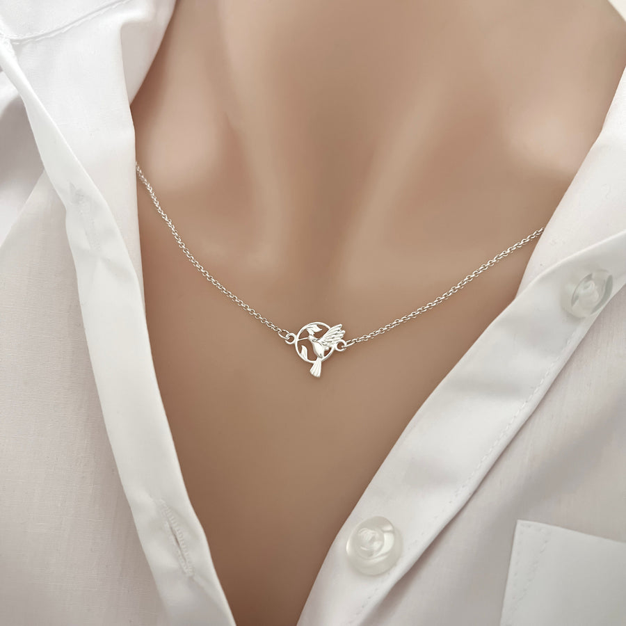 Delicate Sterling Silver Hummingbird Necklace