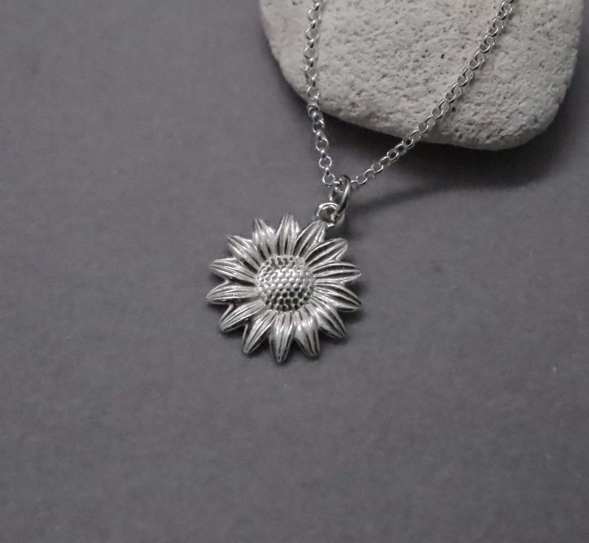 Sunflower Necklace in Sterling Silver - Sterling Silver Sunflower Necklace